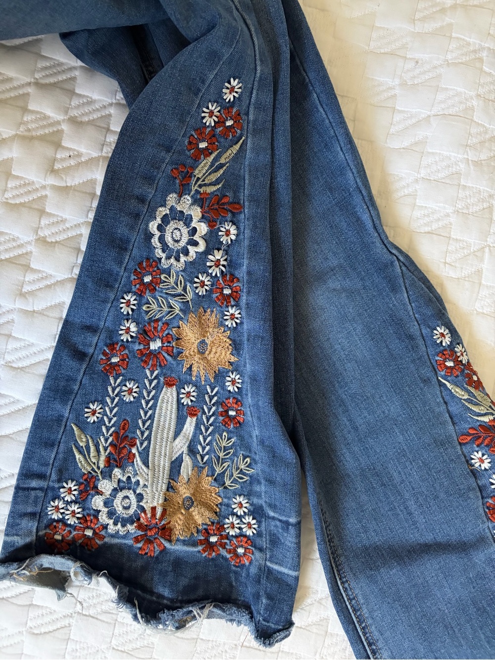 Ashley Mason Flare Y2K Jeans Cactus Desert Themed Floral Embroidery Size 27